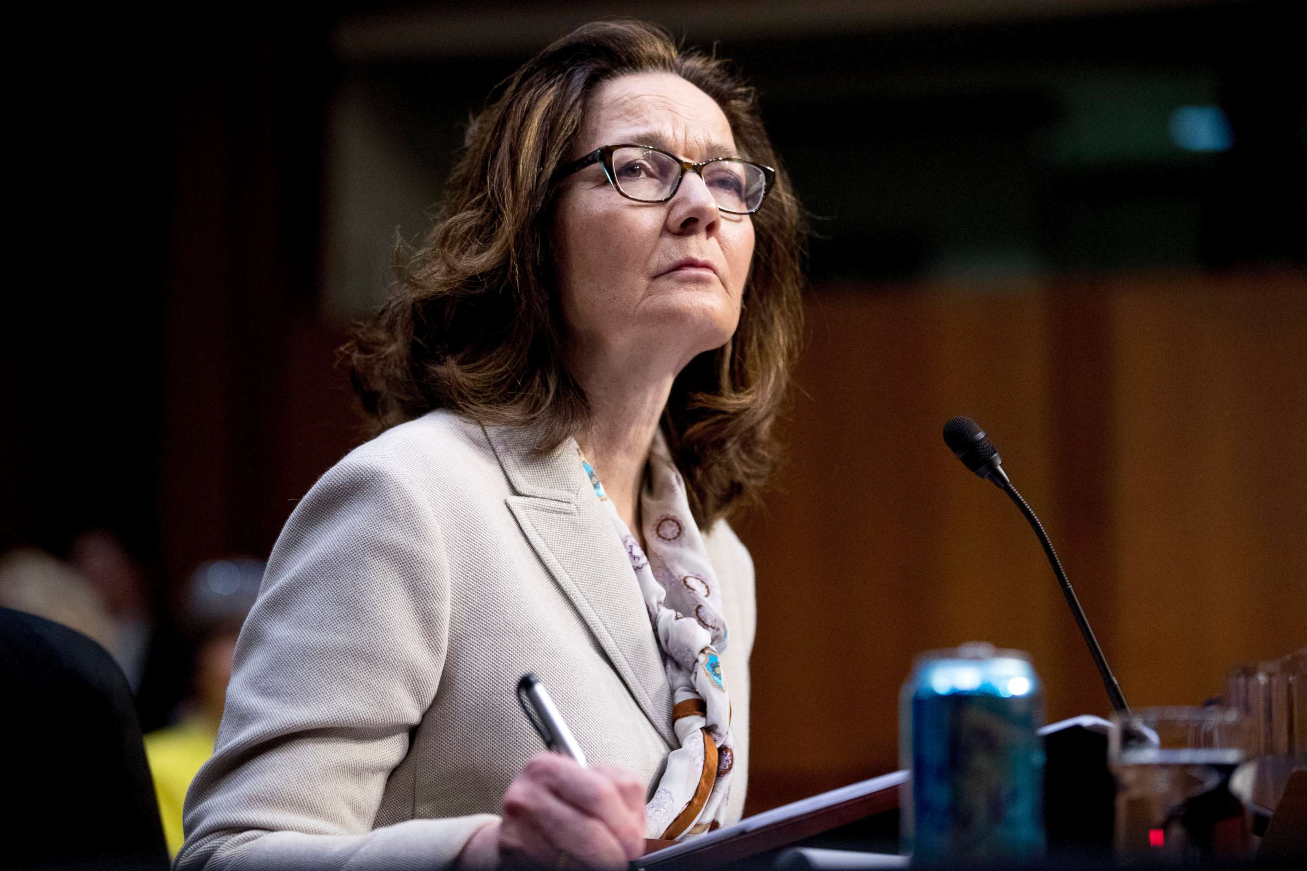 PHOTO: Gina Haspel, President Donald Trump's pick to lead the Central Intelligence Agency, pauses while testifying at her confirmation hearing before the Senate Intelligence Committee, on Capitol Hill, May 9, 2018, in Washington.