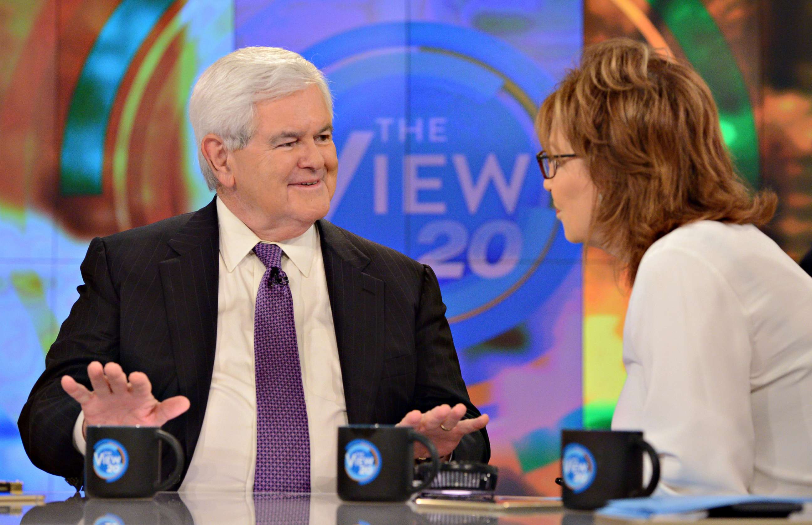 PHOTO: Former Speaker of the U.S. House of Representatives Newt Gingrich speaking with Joy Behar, June 13, 2017, on ABC's "The View."