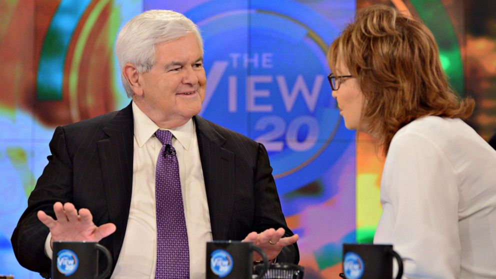 PHOTO: Former Speaker of the U.S. House of Representatives Newt Gingrich speaking with Joy Behar, June 13, 2017, on ABC's "The View."