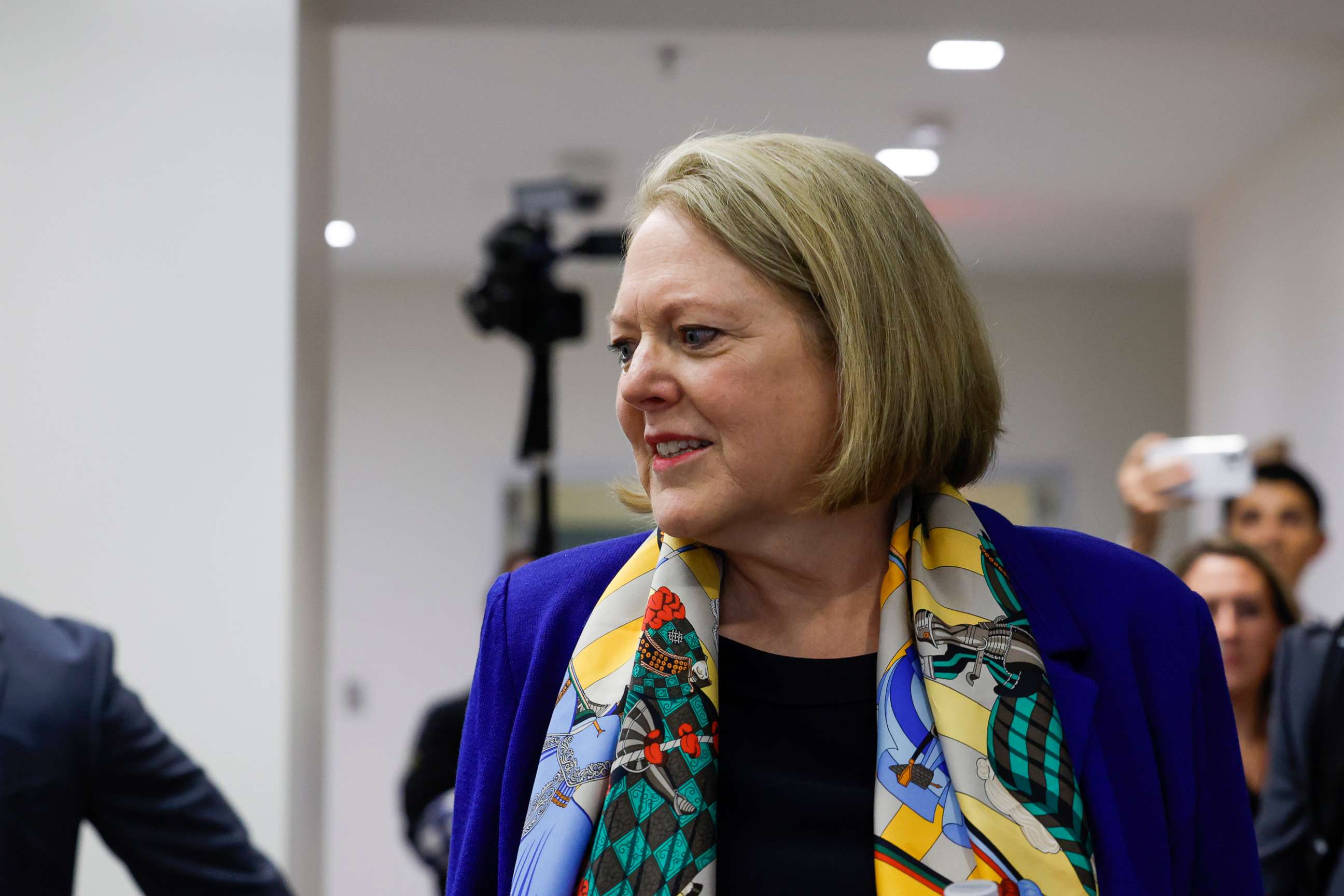 PHOTO: Virginia Thomas leaves for a break during a closed-door meeting with House Select Committee to Investigate the January 6th Attack on the U.S. Capitol, September 29, 2022 in Washington, DC.