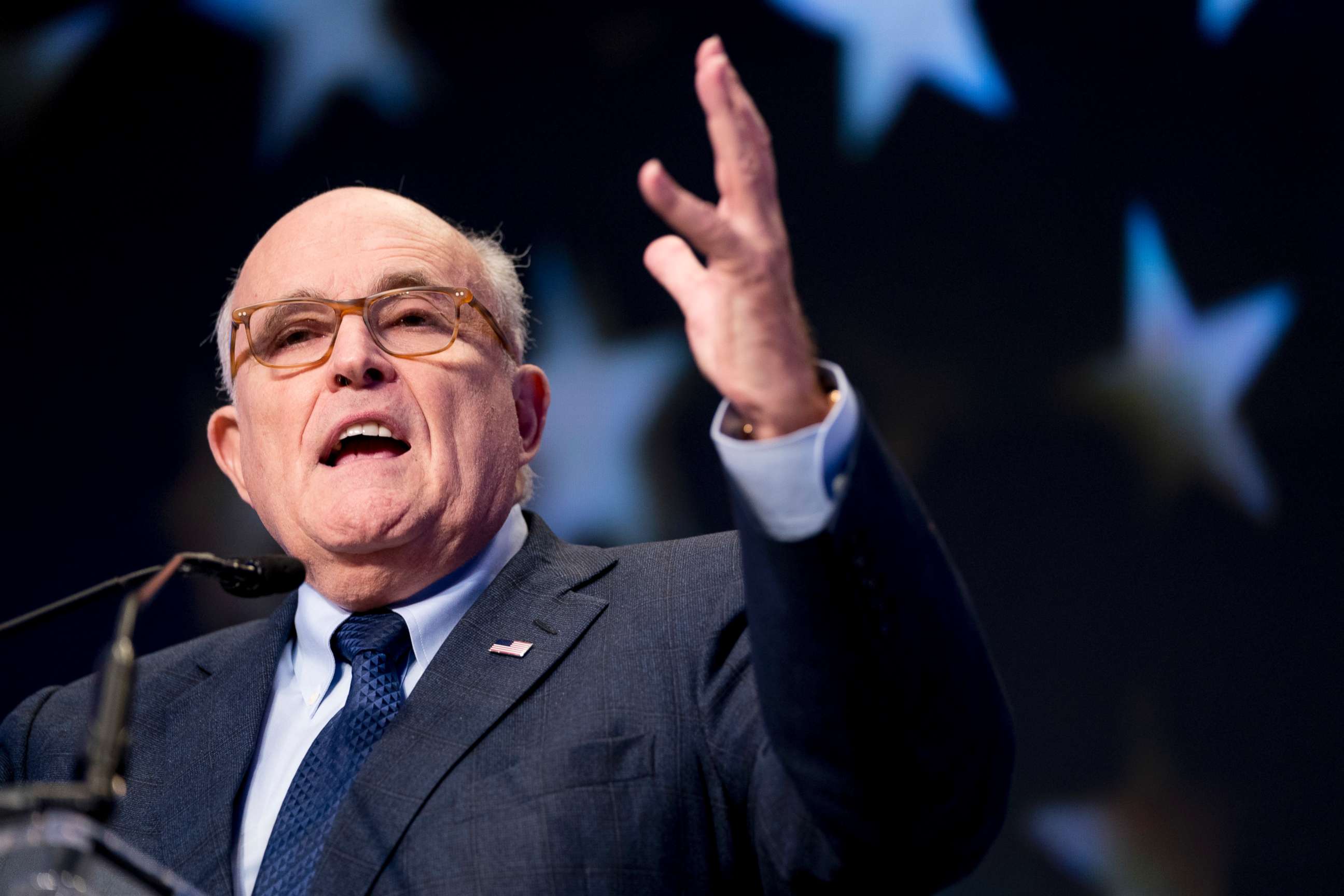 PHOTO: Rudy Giuliani, an attorney for President Donald Trump, speaks at the Iran Freedom Convention for Human Rights and democracy at the Grand Hyatt, May 5, 2018, in Washington.