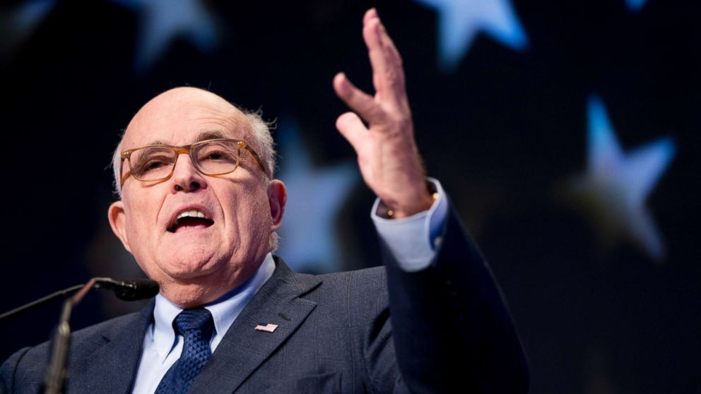 PHOTO: Rudy Giuliani, an attorney for President Donald Trump, speaks at the Iran Freedom Convention for Human Rights and democracy at the Grand Hyatt, May 5, 2018, in Washington.