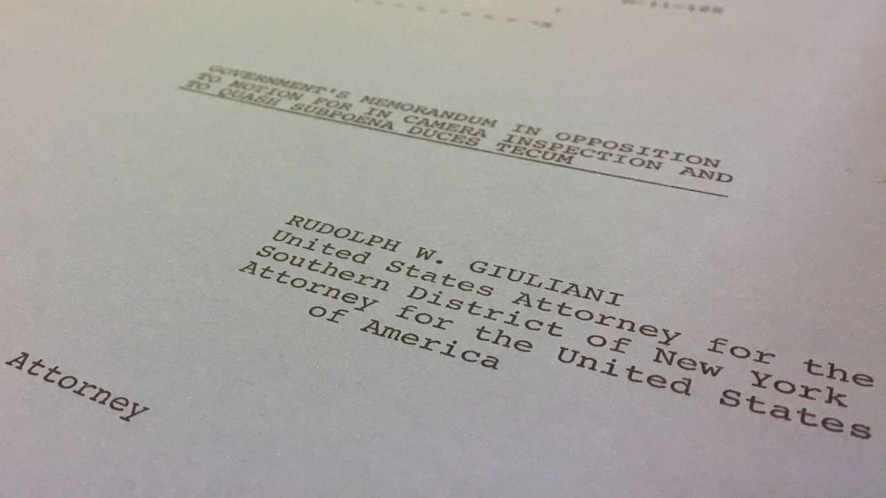 PHOTO: When he was U.S. attorney, Rudy Giuliani's name was imprinted on the cover of a legal brief filed on Jan. 26, 1984, in U.S. District Court for the Southern District of New York. The brief sought to compel compliance with a grand jury subpoena.