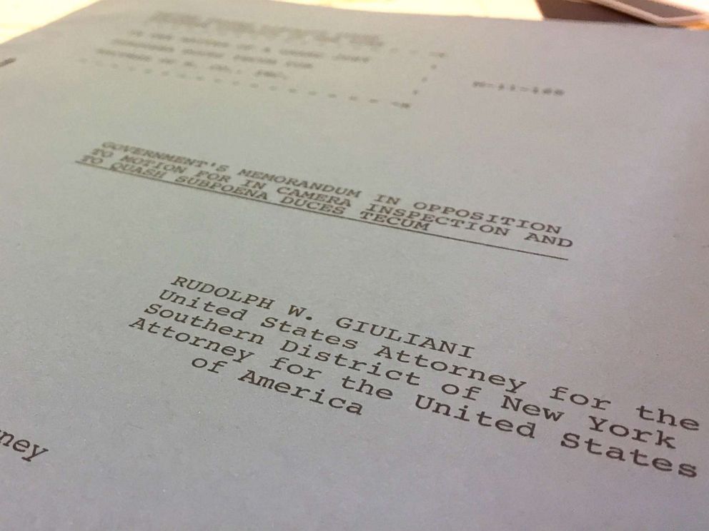 PHOTO: When he was U.S. attorney, Rudy Giuliani's name was imprinted on the cover of a legal brief filed on Jan. 26, 1984, in U.S. District Court for the Southern District of New York. The brief sought to compel compliance with a grand jury subpoena.