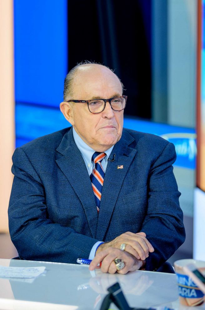 PHOTO: NFormer New York City Mayor and attorney to President Donald Trump Rudy Giuliani visits Mornings With Maria with anchor Maria Bartiromo at Fox Business Network Studios on September 23, 2019, in New York.