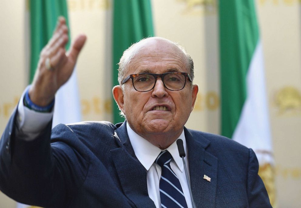 PHOTO: Rudy Giuliani speaks at an event outside the United Nations Headquarters in New York on Sept. 24, 2019.