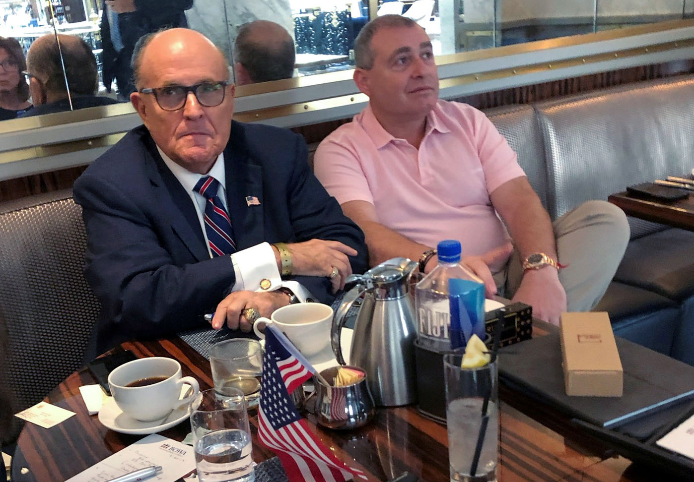 PHOTO: President Trump's personal lawyer Rudy Giuliani with Ukrainian-American businessman Lev Parnas at the Trump International Hotel in Washington, D.C., Sept. 20, 2019.