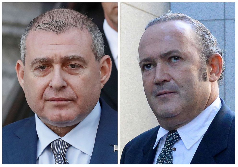 PHOTO: A combination file picture shows Ukrainian-American businessman Lev Parnas and Russian-born businessman Igor Fruman exiting the U.S. Courthouse in New York City, U.S., Oct. 23, 2019.