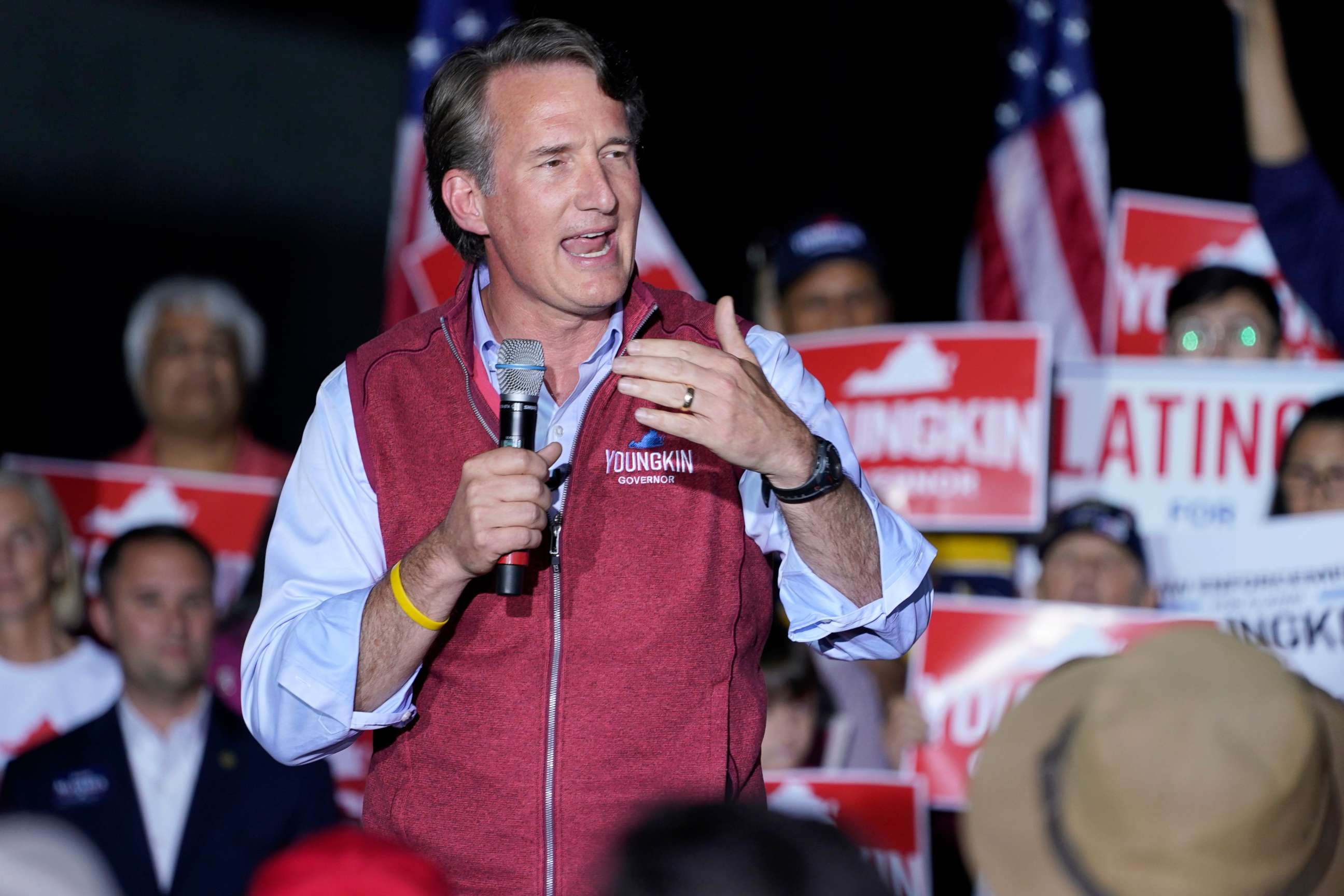 PHOTO: Republican gubernatorial candidate Glenn Youngkin speaks during a rally in Glen Allen, Va., Oct. 23, 2021.