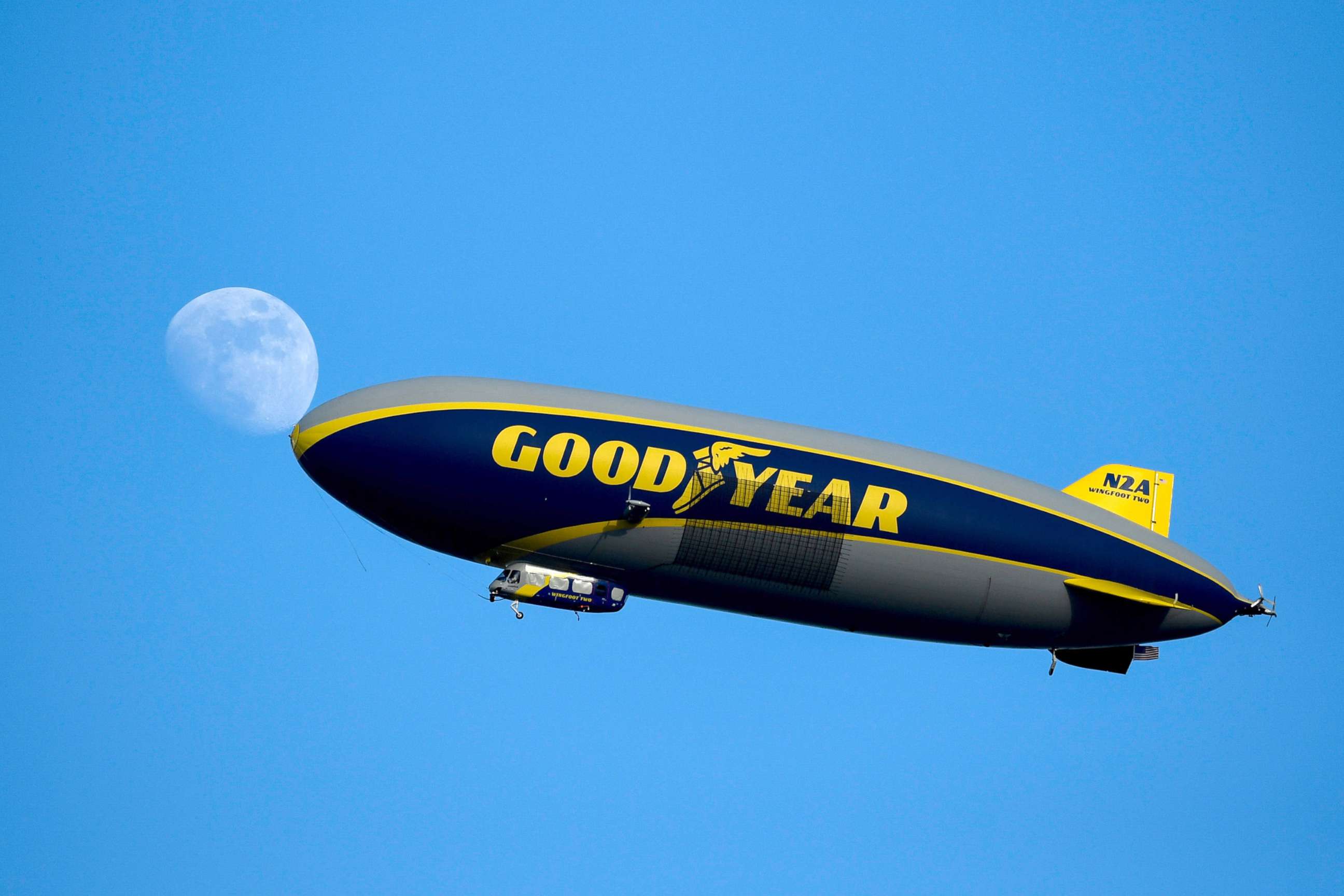 PHOTO: The Goodyear blimp circles above the ESPN Wide World of Sports Complex prior to a game between the Philadelphia Union and the Sporting Kansas City, July 30, 2020, Orlando, Fla.