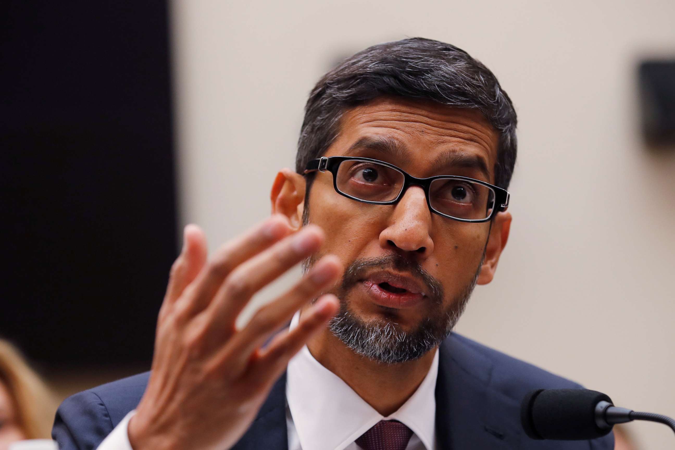 PHOTO: Google CEO Sundar Pichai testifies at a House Judiciary Committee hearing examining Google and its Data Collection, Use and Filtering Practices?ï¿½ on Capitol Hill in Washington, Dec. 11, 2018.