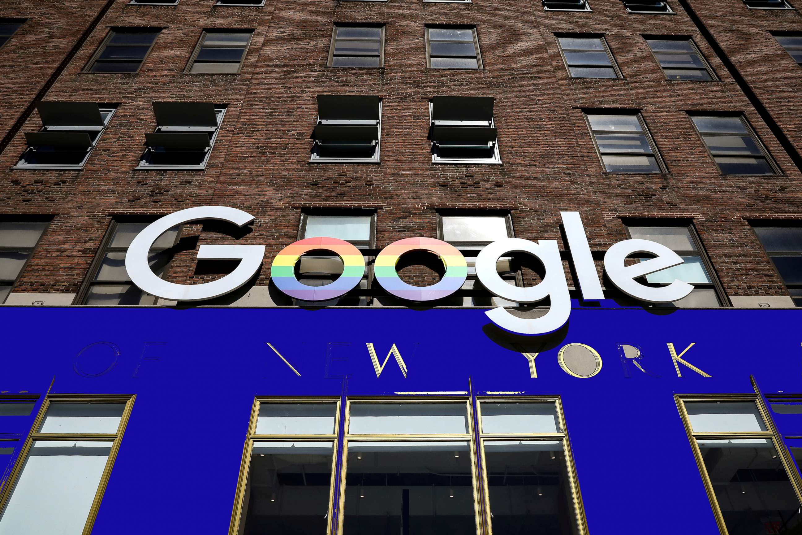 PHOTO: The Google logo is displayed outside the company offices in New York, June 4, 2019.