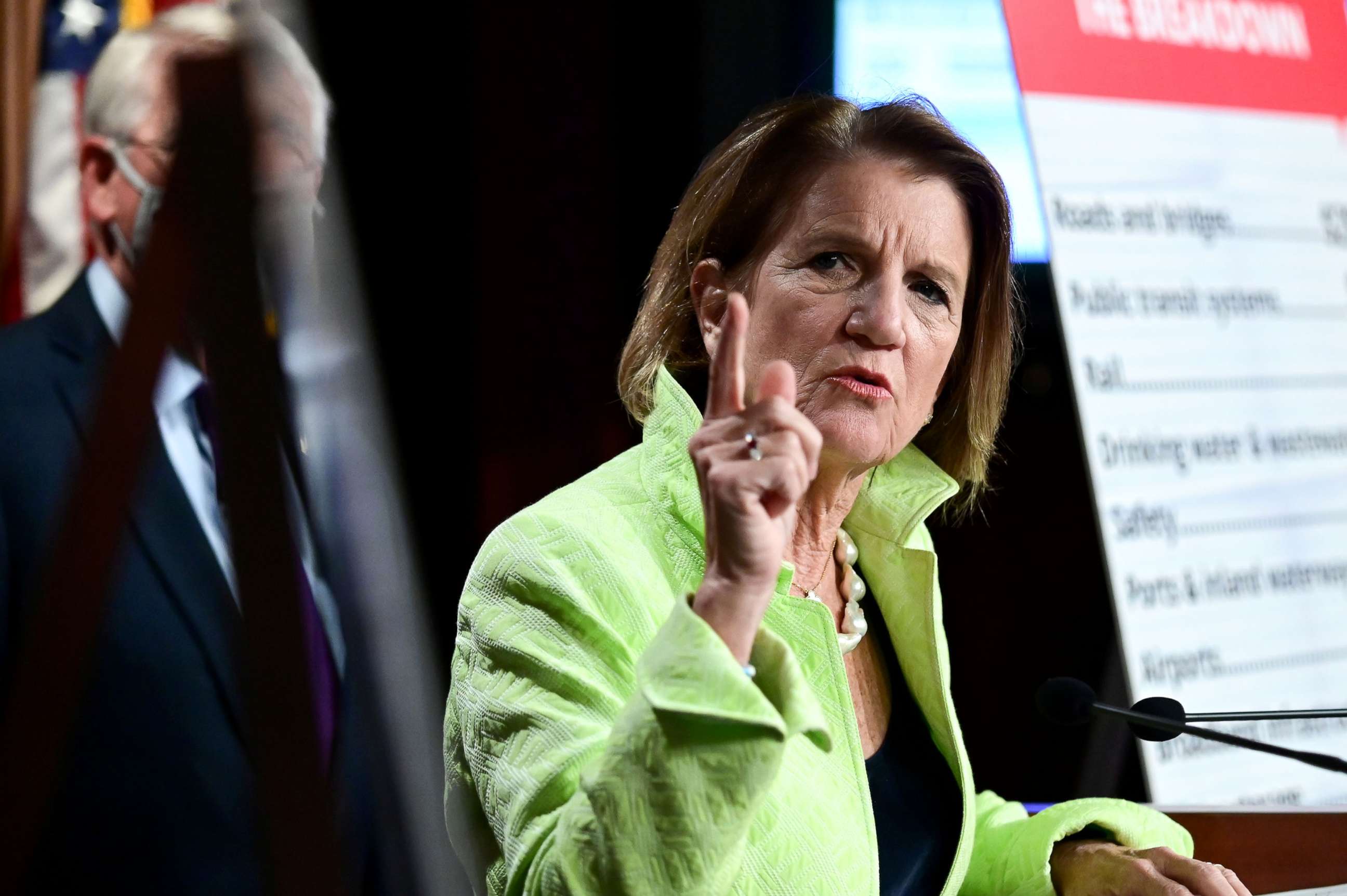 PHOTO: Sen. Shelley Capito speaks during a news conference to introduce the Republican infrastructure plan, at the U.S. Capitol in Washington, April 22, 2021. 
