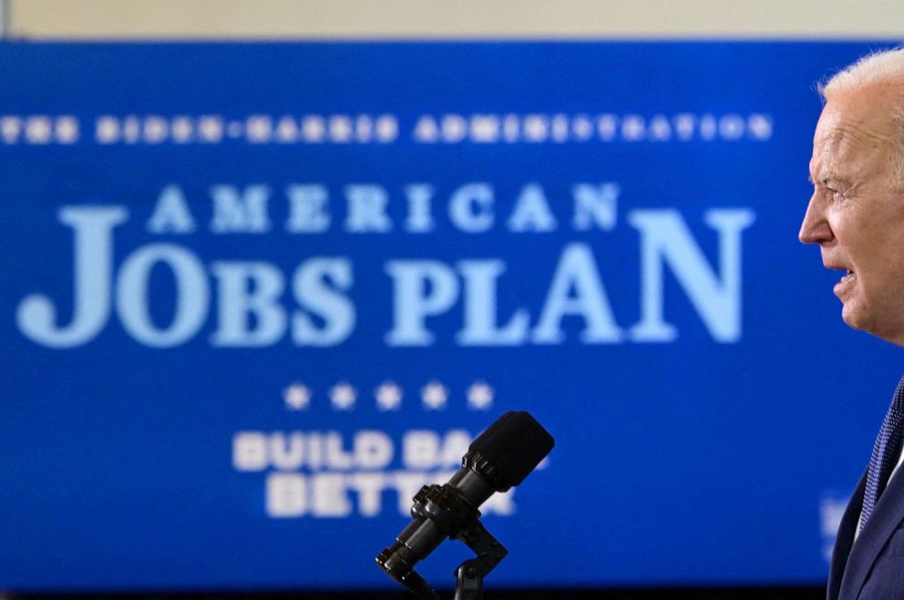 PHOTO: President Joe Biden unveils a $2 trillion infrastructure plan aimed at modernizing the United States' crumbling transport network, creating millions of jobs and enabling the country to "out-compete" China, in Pittburgh, Pa., March 31, 2021.