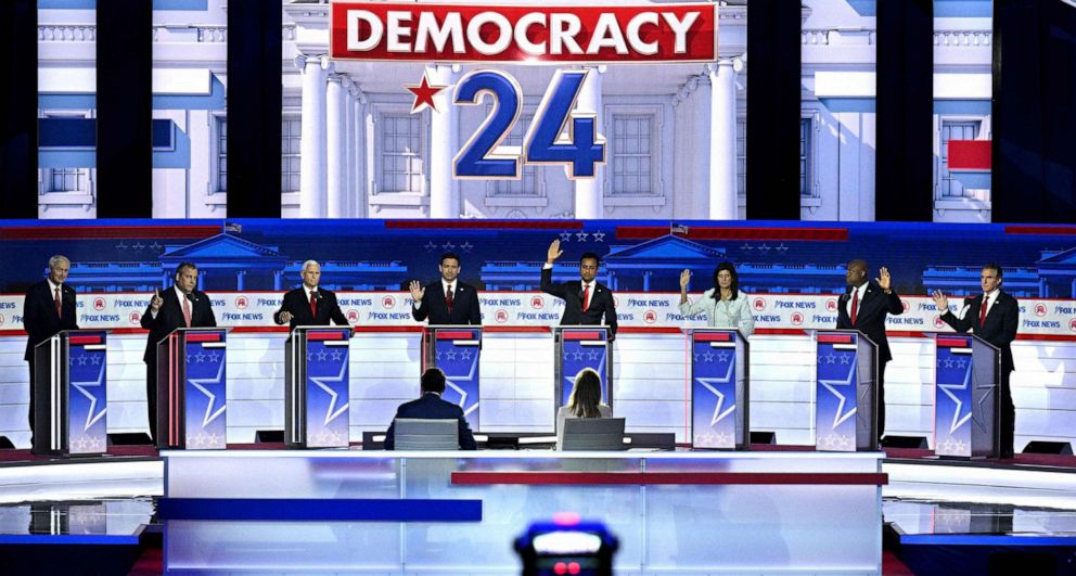 PHOTO: The first Republican Presidential primary debate at the Fiserv Forum in Milwaukee, Aug. 23, 2023.