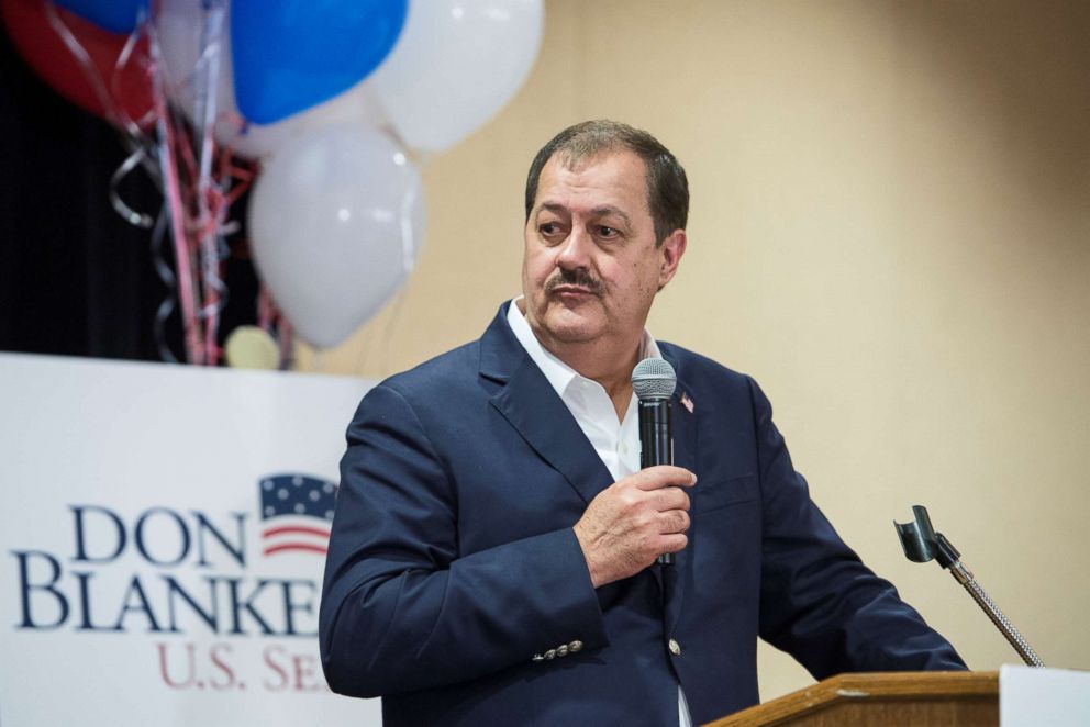 PHOTO: Republican U.S. Senate candidate Don Blankenship speaks to his supporters during the primary election in Charleston, West Virginia, May 8, 2018.