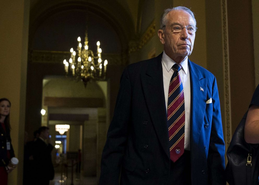 PHOTO: Senator Chuck Grassley, a Republican from Iowa and chairman of the Senate Judiciary Committee, walks through the U.S. Capitol in Washington, Sept. 18, 2018.