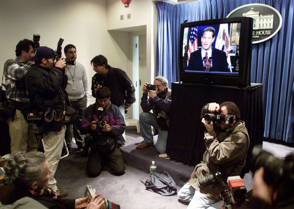 PHOTO: Democratic presidential candidate Vice President Al Gore delivers his concession speech in the presidential election in the White House briefing room, Dec. 13, 2000 in Washington.