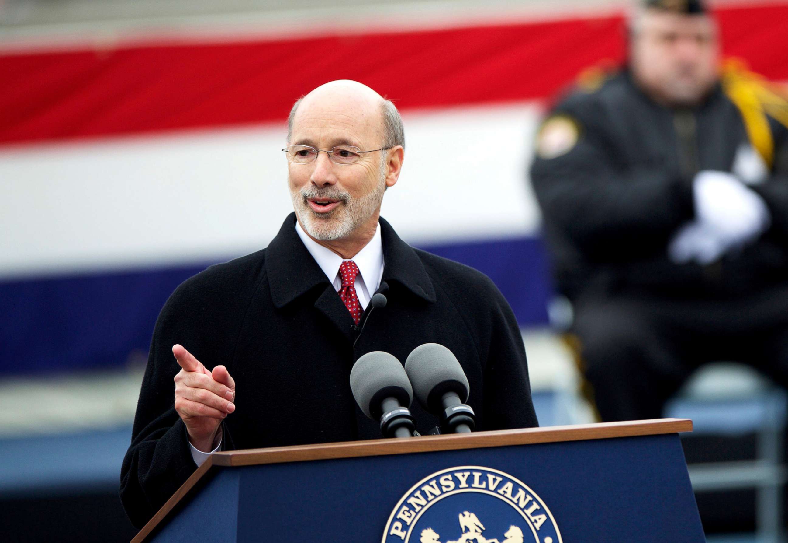 PHOTO: Tom Wolf delivers a speech after being sworn in as the 47th Governor of Pennsylvania during an inauguration at the State Capitol in Harrisburg, Penn., Jan. 20, 2015.