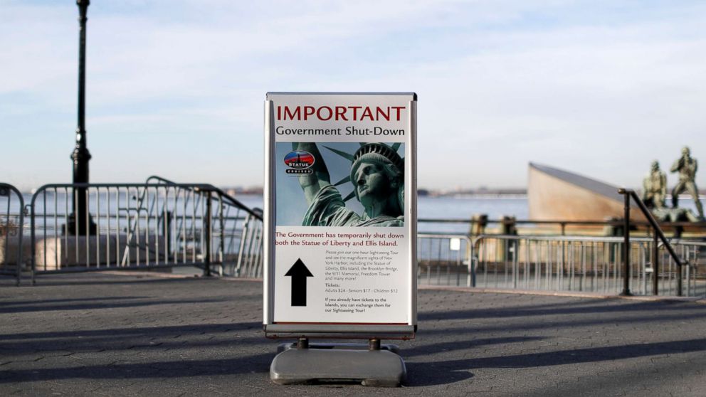 A sign announcing the closure of the Statue of Liberty, due to the U.S. government shutdown, sits near the ferry dock to the Statue of Liberty at Battery Park in New York, Jan. 20, 2018.
