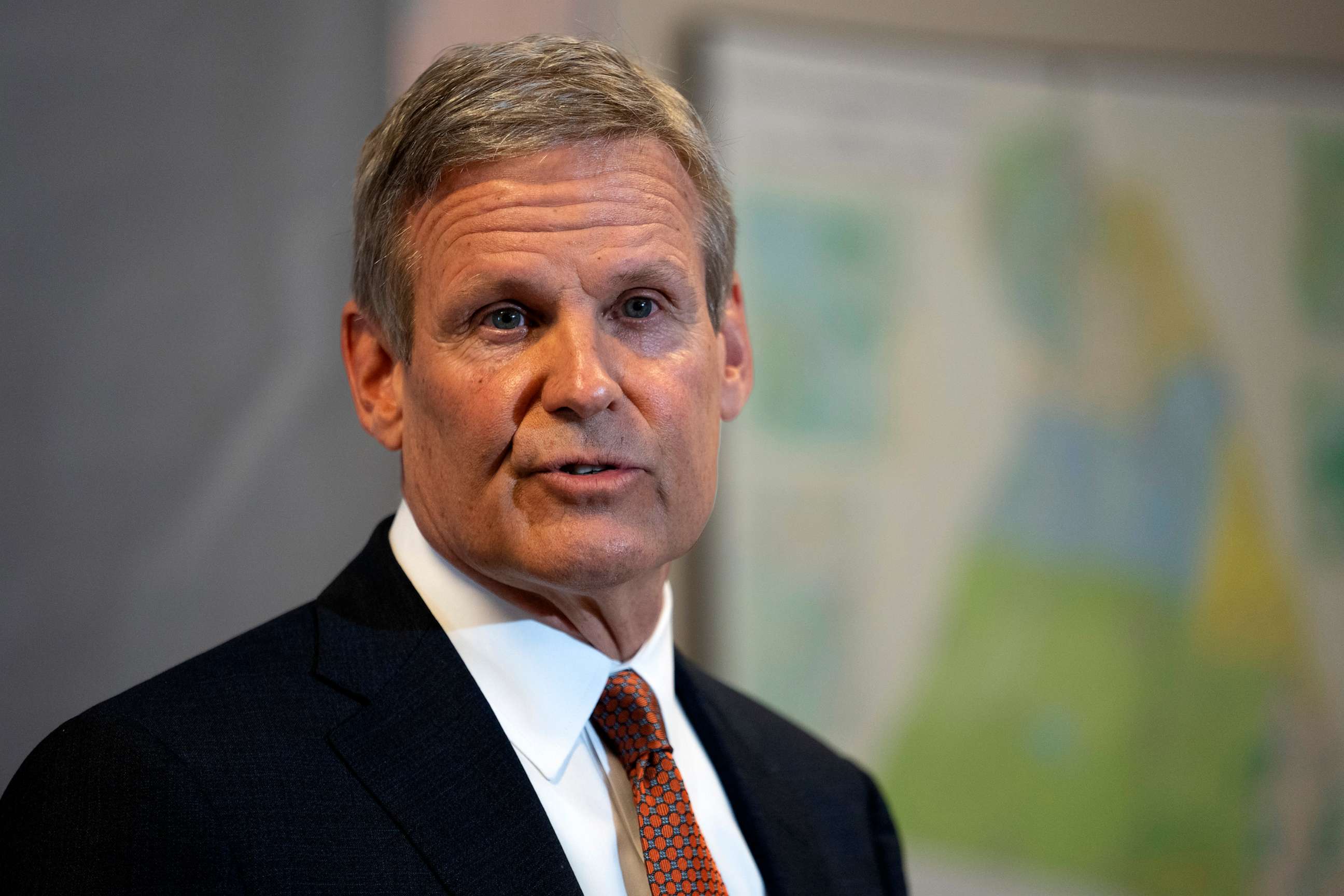 PHOTO: Gov. Bill Lee responds to questions during a news conference on April 11, 2023, in Nashville, Tenn.
