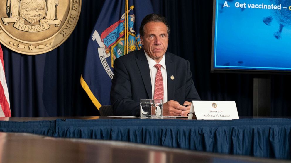 PHOTO: Governor Andrew Cuomo holds press briefing and makes an announcement to combat COVID-19 Delta in New York, Aug. 2, 2021.