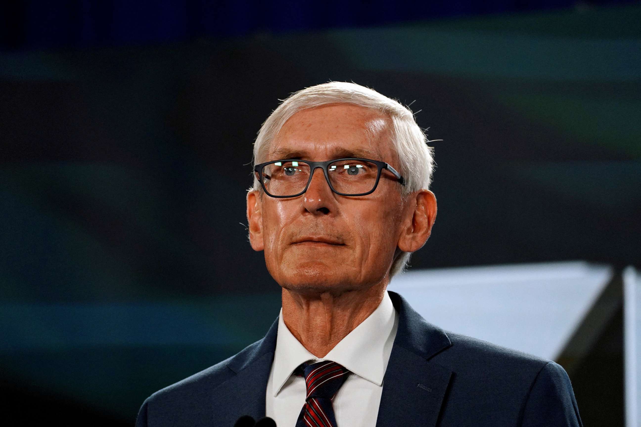 PHOTO: Wisconsin Governor Tony Evers waits to speak on the third day of the Democratic National Convention at the Wisconsin Center in Milwaukee, Aug. 19, 2020.