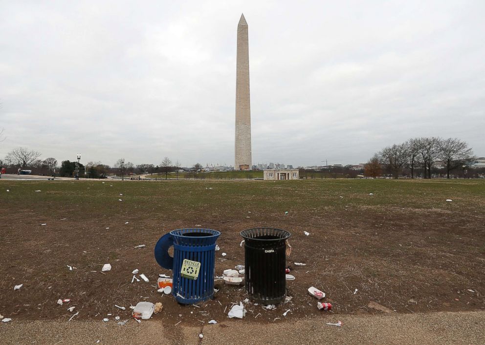 PHOTO: Trash lays on the grounds of the National Mall as the partial shutdown of the U.S. government goes into the 12th day, Jan. 2, 2019, in Washington, D.C.