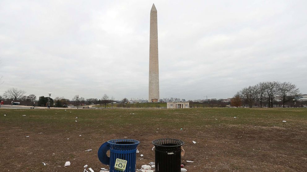 PHOTO: Trash lays on the grounds of the National Mall as the partial shutdown of the U.S. government goes into the 12th day, Jan. 2, 2019, in Washington, D.C.