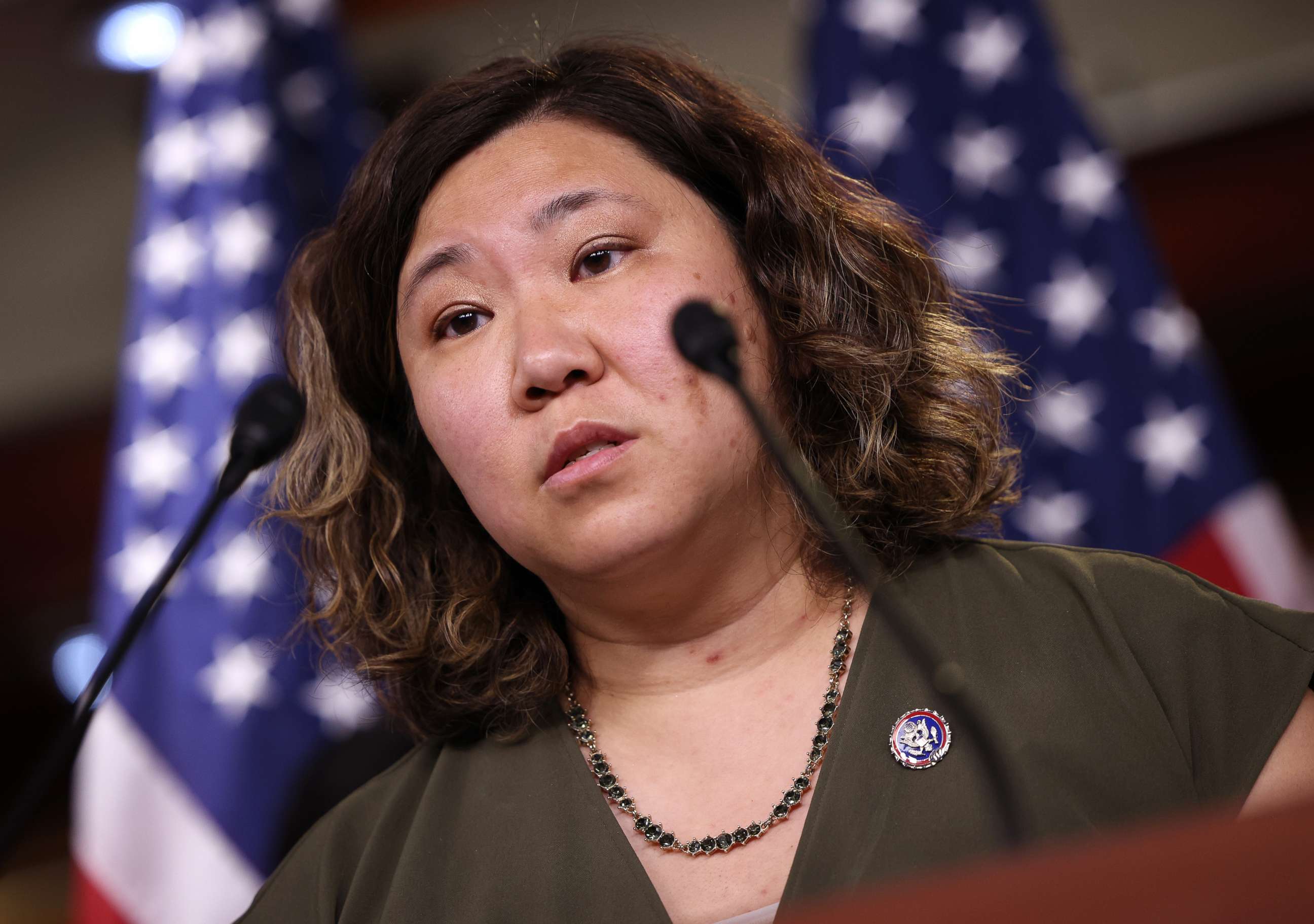 PHOTO: Rep. Grace Meng joined by members of the Asian Pacific American Caucus speaks on the COVID-19 Hate Crimes Act, May 18, 2021, in Washington, DC.