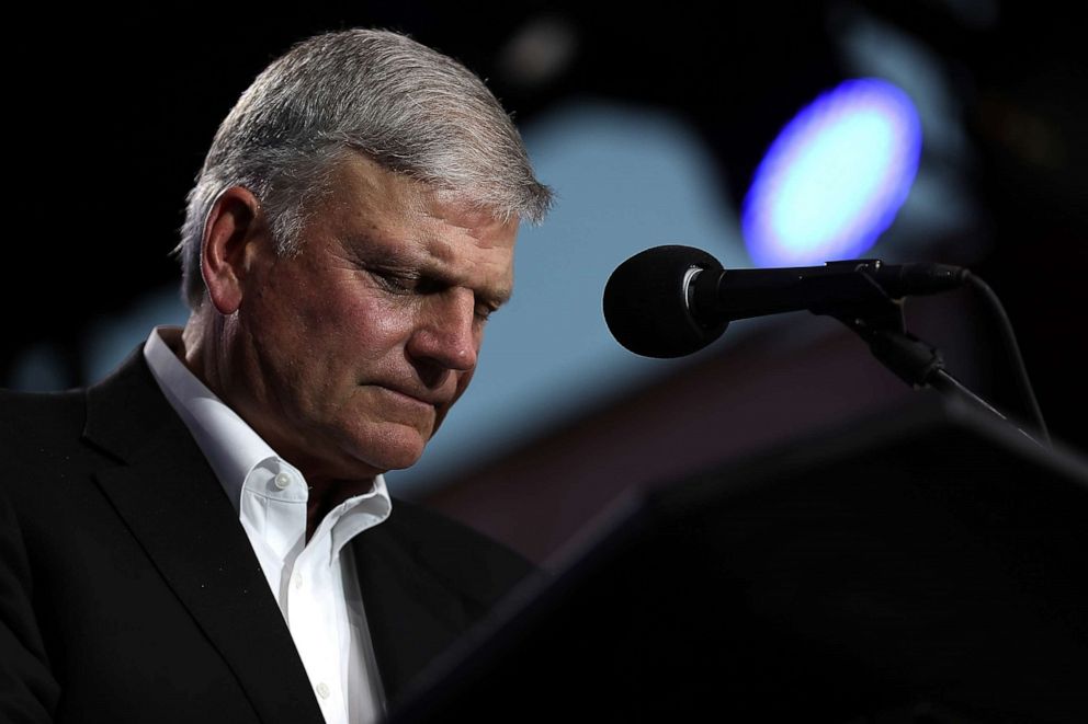 PHOTO: Rev. Franklin Graham speaks during Franklin Graham's "Decision America" California tour at the Stanislaus County Fairgrounds, May 29, 2018, in Turlock, Calif. 