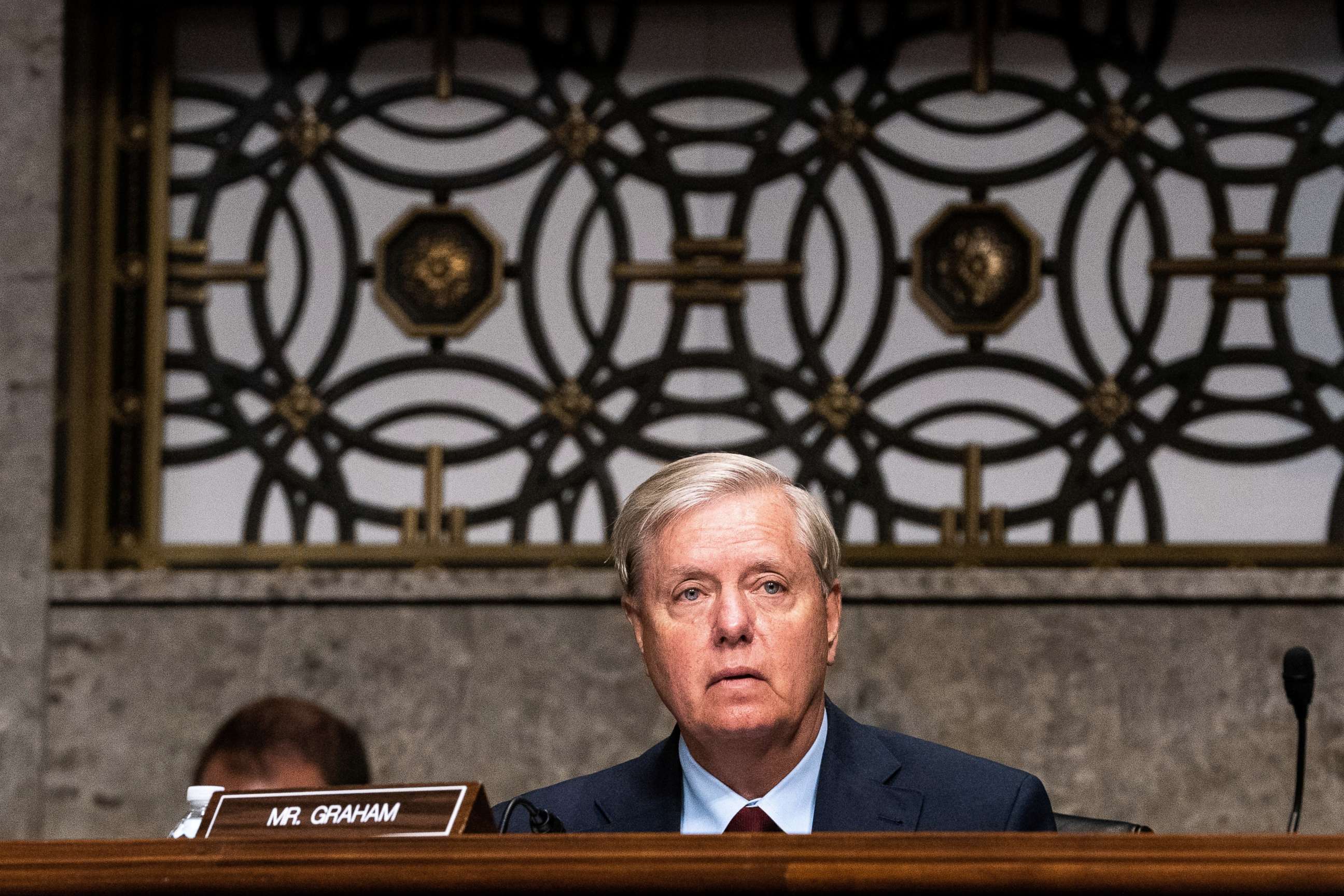 PHOTO: Sen. Lindsey Graham listens during a hearing with the Senate Appropriations Subcommittee on Labor, Health and Human Services, Education, and Related Agencies on Capitol Hill, in Washington, Sept. 16, 2020.