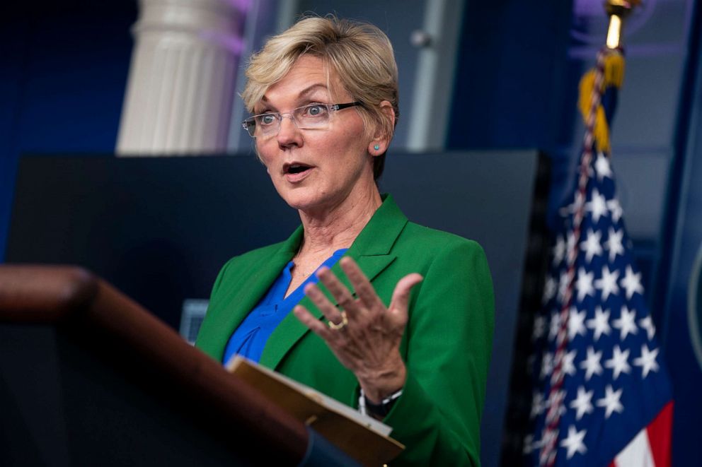PHOTO: Energy Secretary Jennifer Granholm speaks during a press briefing at the White House, May 11, 2021, in Washington.