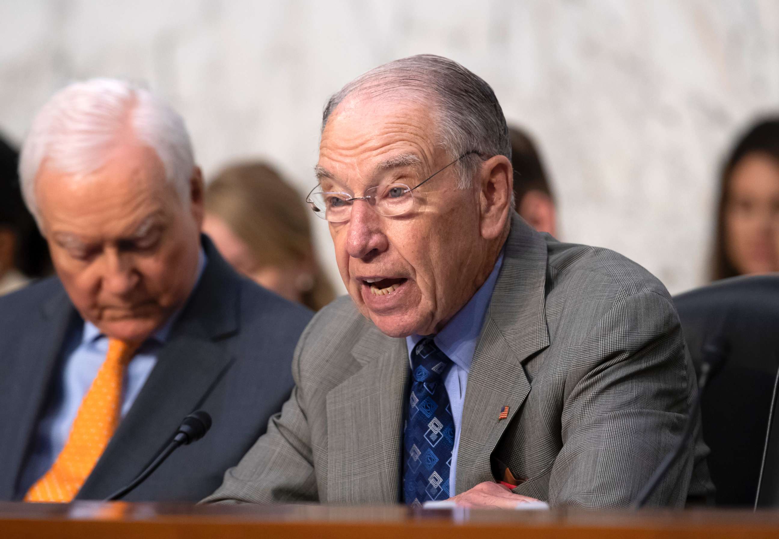 PHOTO: Senate Judiciary Committee Chairman Chuck Grassley, joined by Sen. Orrin Hatch, left, opens a hearing on the Trump administration's policies on immigration enforcement and family reunification efforts, on Capitol Hill in Washington, July 31, 2018.
