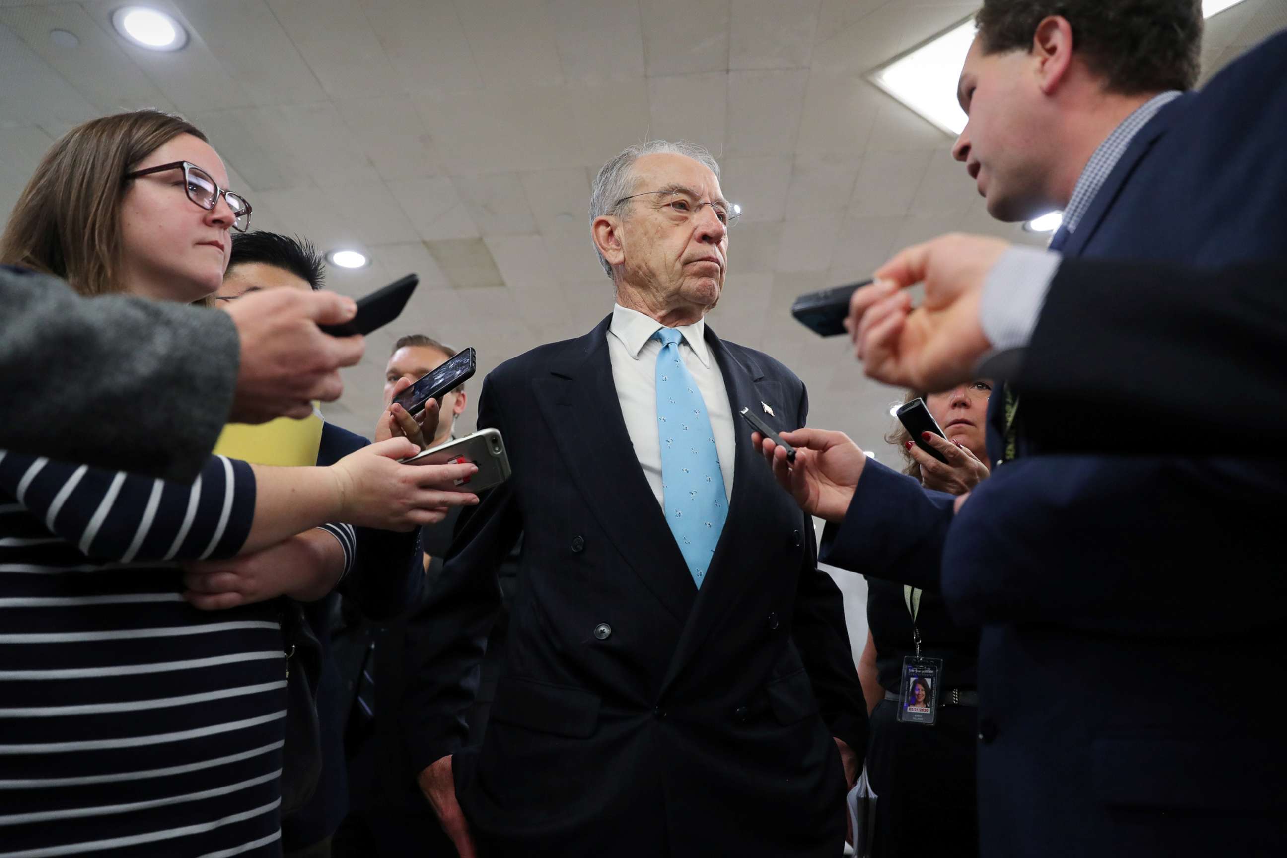 PHOTO: Senator Chuck Grassley speaks to reporters on his way from the Senate floor after a vote at the U.S. Capitol in Washington, May 14, 2019.