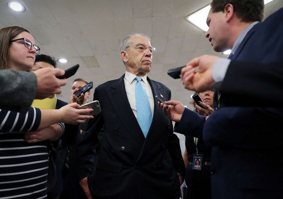 PHOTO: Senator Chuck Grassley speaks to reporters on his way from the Senate floor after a vote at the U.S. Capitol in Washington, May 14, 2019.