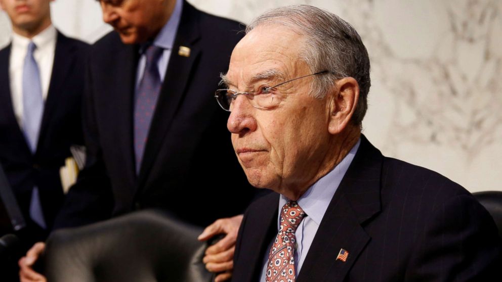 Chairman of the Senate Judiciary Committee Chuck Grassley (R-IA) prepares for a hearing about legislative proposals to improve school safety in the wake of the mass shooting at the high school in Parkland, Fla., on Capitol Hill, March 14, 2018.
