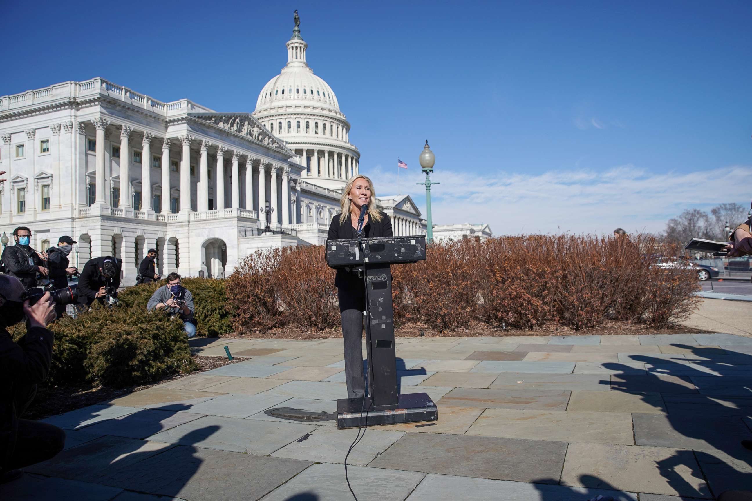 PHOTO: Rep. Marjorie Taylor Greene speaks during a news conference on Capitol Hill, Feb. 5, 2021.