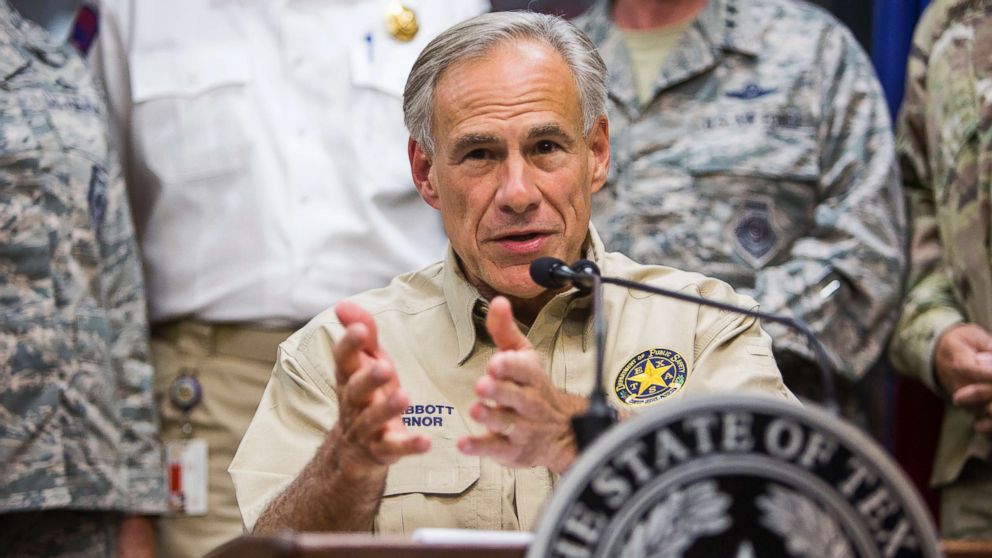 Texas Governor Greg Abbott delivers a briefing to the public on Hurricane Harvey at the Texas Department of Public Safety building, Sept. 1, 2017 in Austin, Texas. Hurricane Harvey has caused wide spread flooding and mass evacuations in the Houston area.  