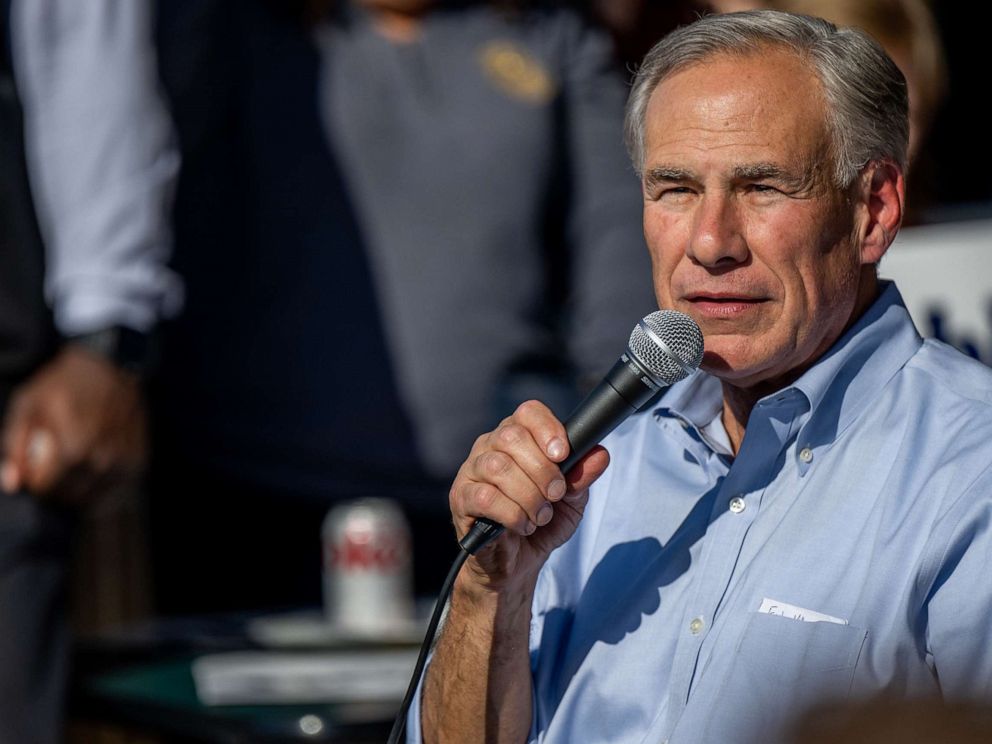 PHOTO: In this Oct. 27, 2022, file photo, Texas Gov. Greg Abbott speaks during a Get Out The Vote rally in Katy, Texas.