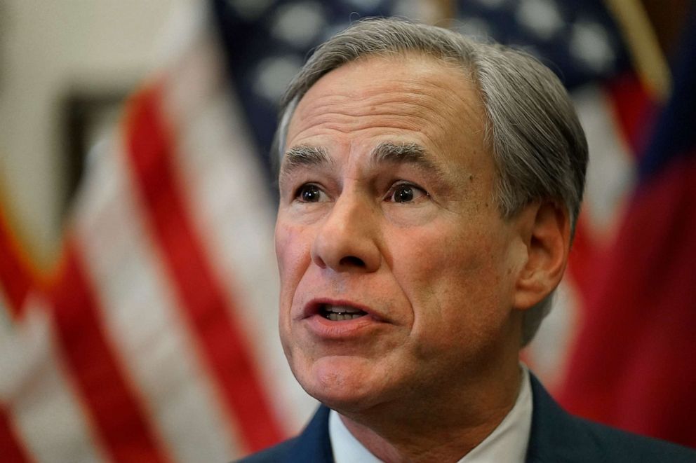 PHOTO: Texas Gov. Greg Abbott speaks at a news conference, Tuesday, June 8, 2021, in Austin, Texas.