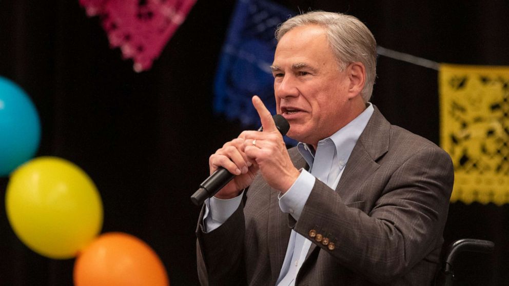 PHOTO: Gov. Greg Abbott speaks on a variety of matters at the Midland Chapter of the Republican National Hispanic Assembly's Reagan Lunch at the Bush Convention Center Friday, Nov. 5, 2021, in Midland, Texas.
