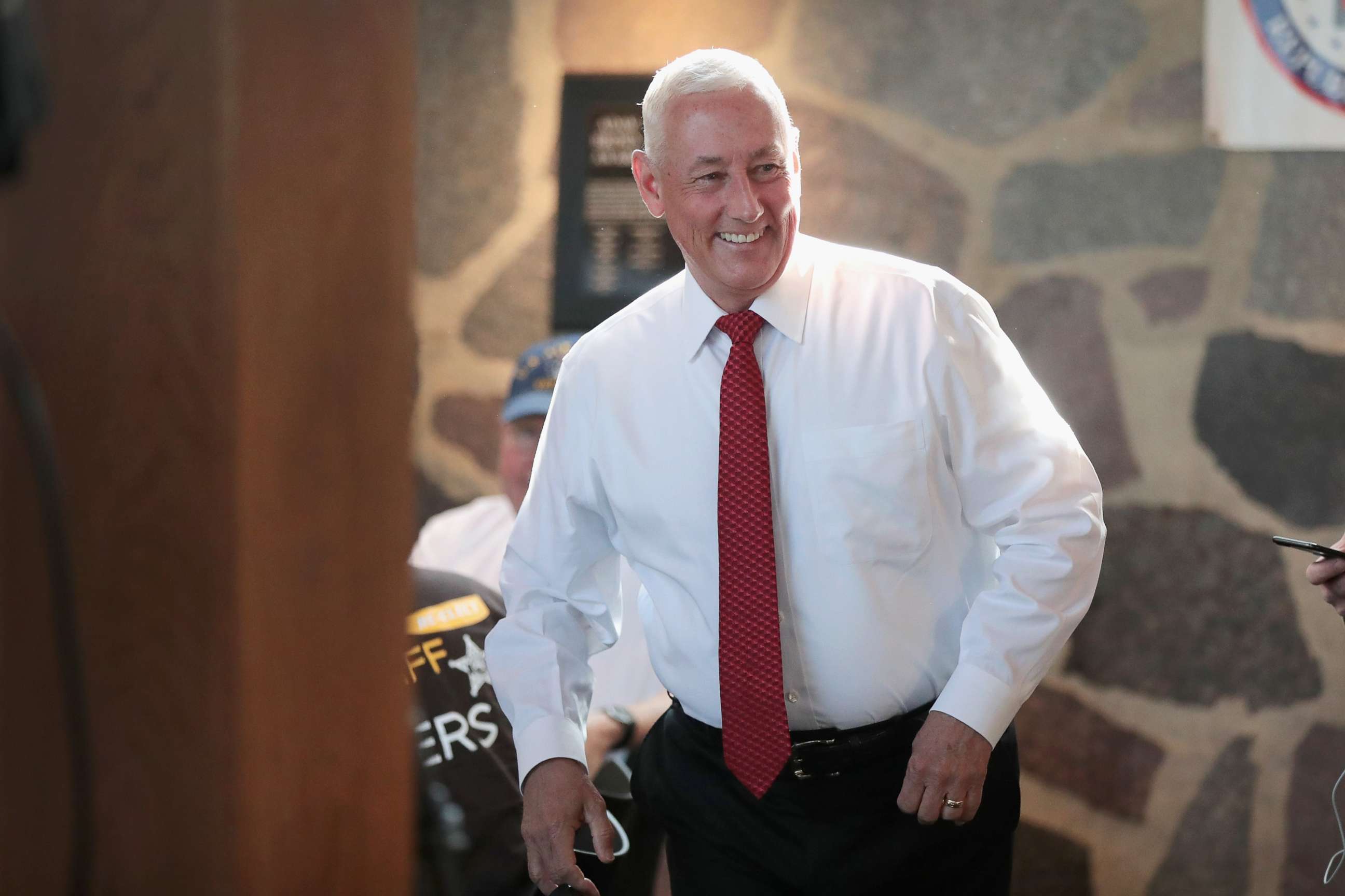 PHOTO: Greg Pence, Republican candidate for the U.S. House of Representatives, arrives at a primary-night watch party, May 8, 2018 in Columbus, Indiana. Pence is the older brother of Vice President Mike Pence.