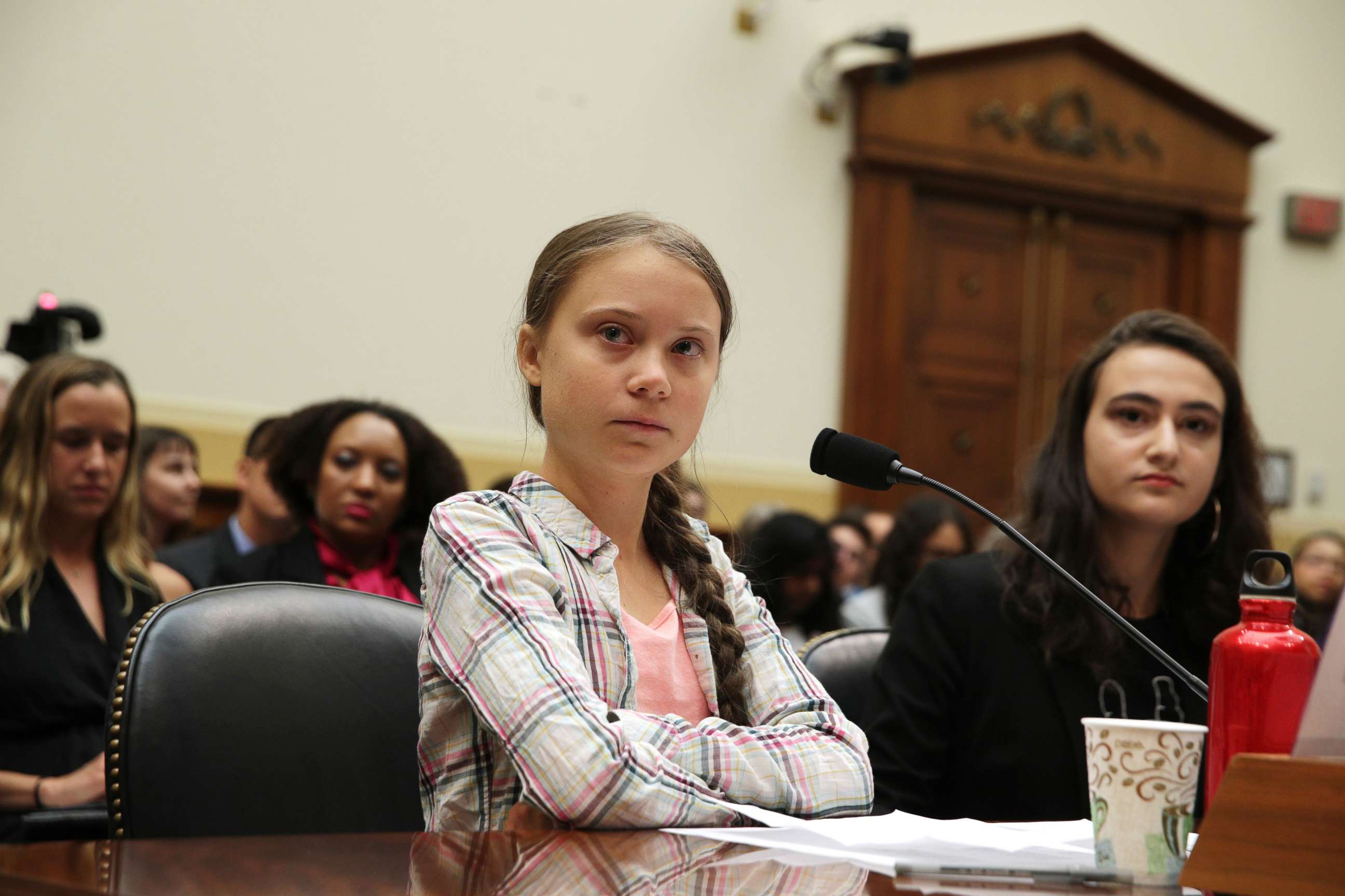 PHOTO: Founder of Fridays For Future Greta Thunberg, left, and co-founder of This Is Zero Hour Jamie Margolin testify during a House Foreign Affairs Committee, Sept. 18, 2019, in Washington, DC.