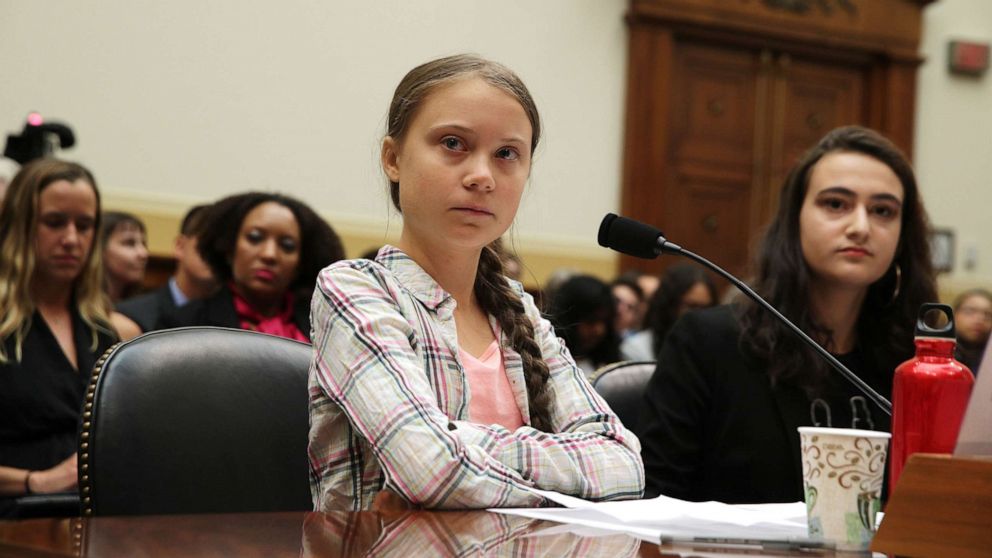 PHOTO: Founder of Fridays For Future Greta Thunberg, left, and co-founder of This Is Zero Hour Jamie Margolin testify during a House Foreign Affairs Committee, Sept. 18, 2019, in Washington, DC.