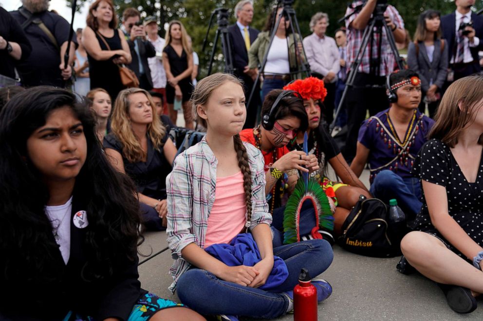 PHOTO: Sixteen year-old Swedish climate activist Greta Thunberg listens to speakers during a climate change demonstration at the U.S. Supreme Court in Washington, Sept. 18, 2019.