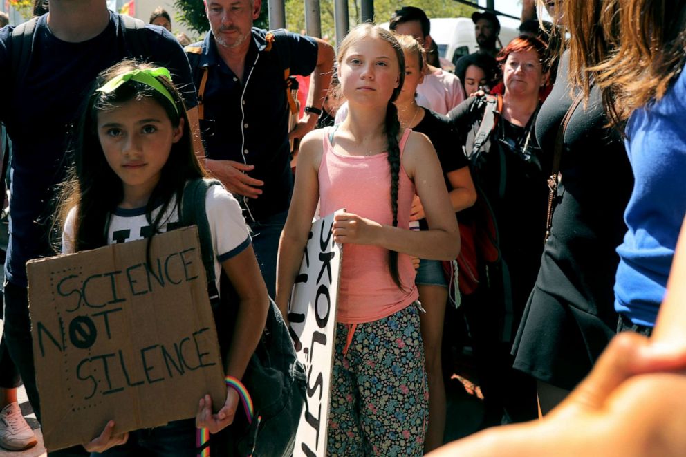 PHOTO: Swedish climate activist Greta Thunberg, 16, attends a youth led protest in front of the United Nations (UN) in support of measures to stop climate change, Aug. 30, 2019 in New York City.