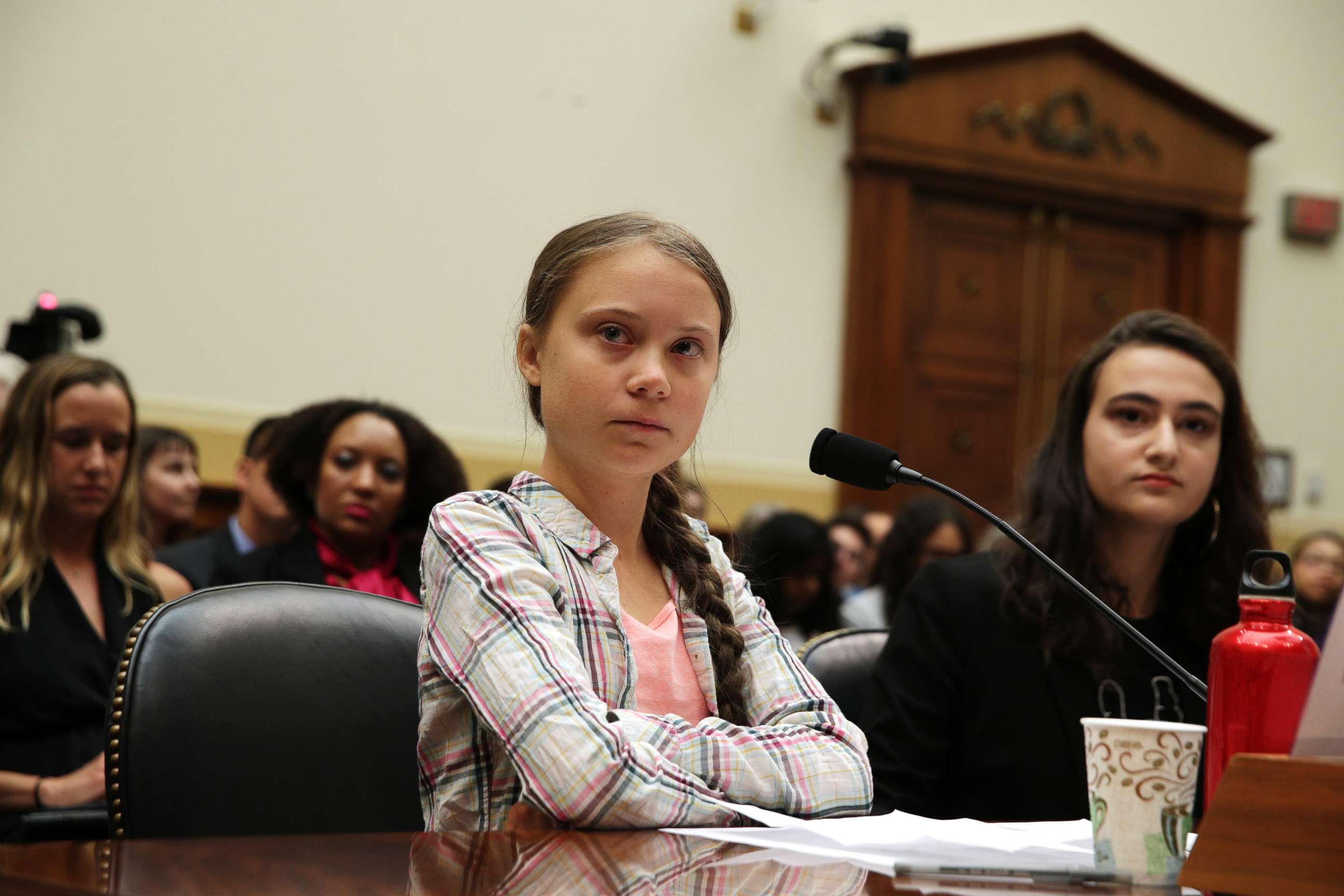 PHOTO: Greta Thunberg and Jamie Margolin, right, testify during a House Foreign Affairs Committee Europe, Eurasia, Energy and the Environment Subcommittee and House (Select) Climate Crisis Committee joint hearing, Sept. 18, 2019, in Washington, DC.