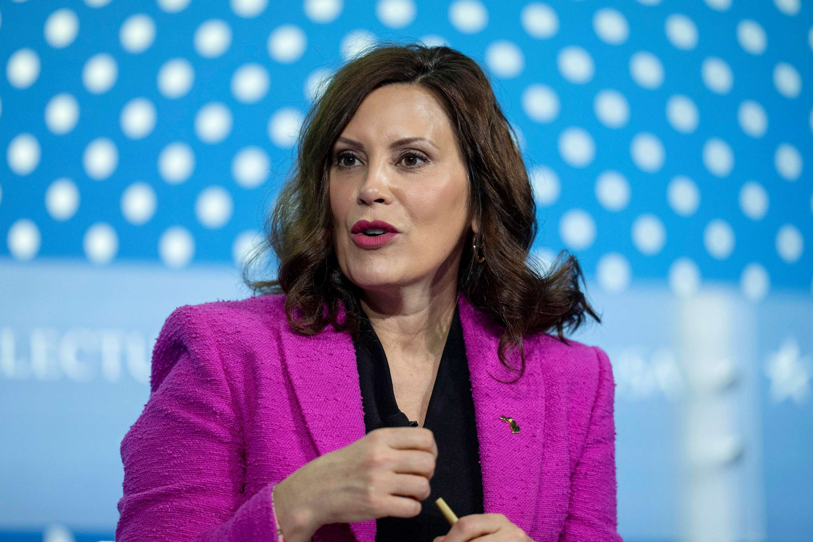 PHOTO: Michigan Gov. Gretchen Whitmer speaks at the SelectUSA Investment Summit, May 4, 2023, in Oxon Hill, Md.