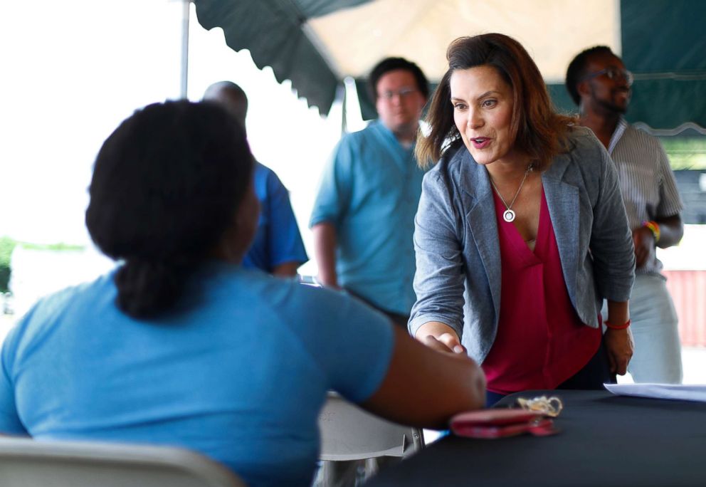 PHOTO: Michigan Democratic gubernatorial candidate Gretchen Whitmer campaigns in Detroit, July 28, 2018.